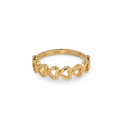 Gouden 24KAE ring met elegante hartjesdesign, zijaanzicht.