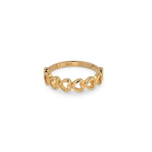 Elegante 24KAE gouden ring met hartvormige details, maat 18.