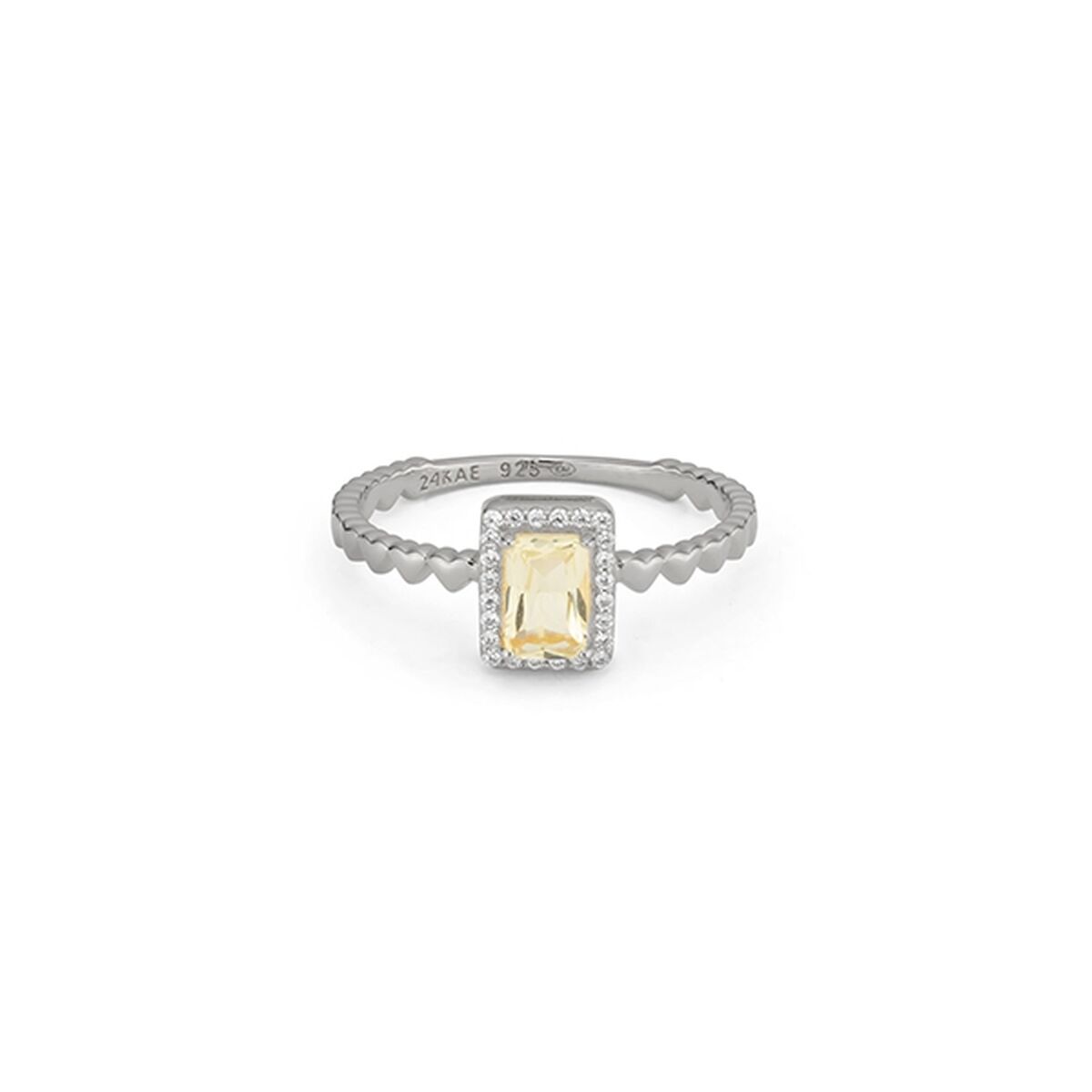 Zilverkleurige 24KAE ring voor dames met een elegante, rechthoekige steen.