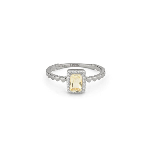 Zilverkleurige 24KAE ring voor dames met een elegante, rechthoekige steen.