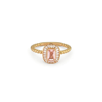 Gouden 24KAE ring met een roze steen, maat 20, elegant en stijlvol ontwerp.