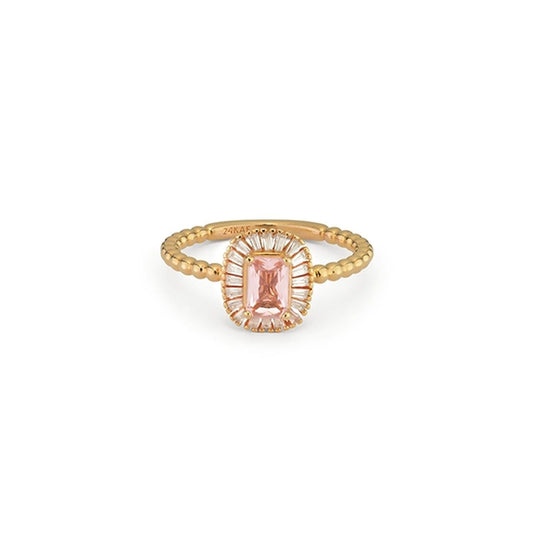 Gouden 24KAE ring met een roze steen, maat 20, elegant en stijlvol ontwerp.