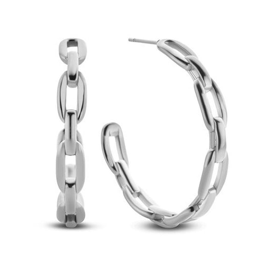 Zilverkleurige CO88 Collection oorbellen met een elegant schakeldesign, zijaanzicht.