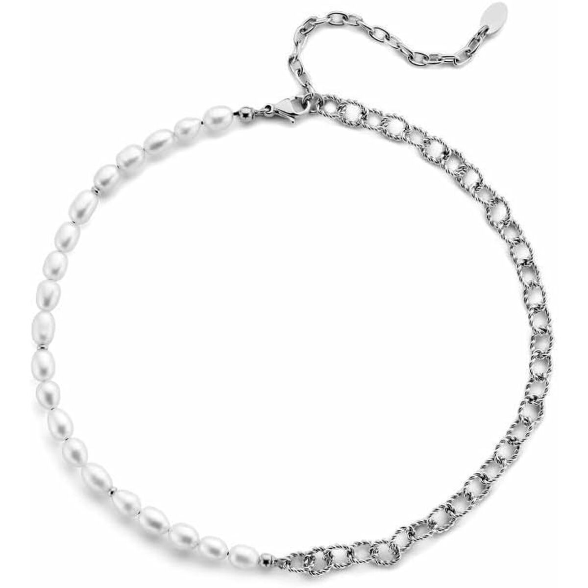 Zilverkleurige CO88 Collection armband met elegante parels en schakelontwerp.