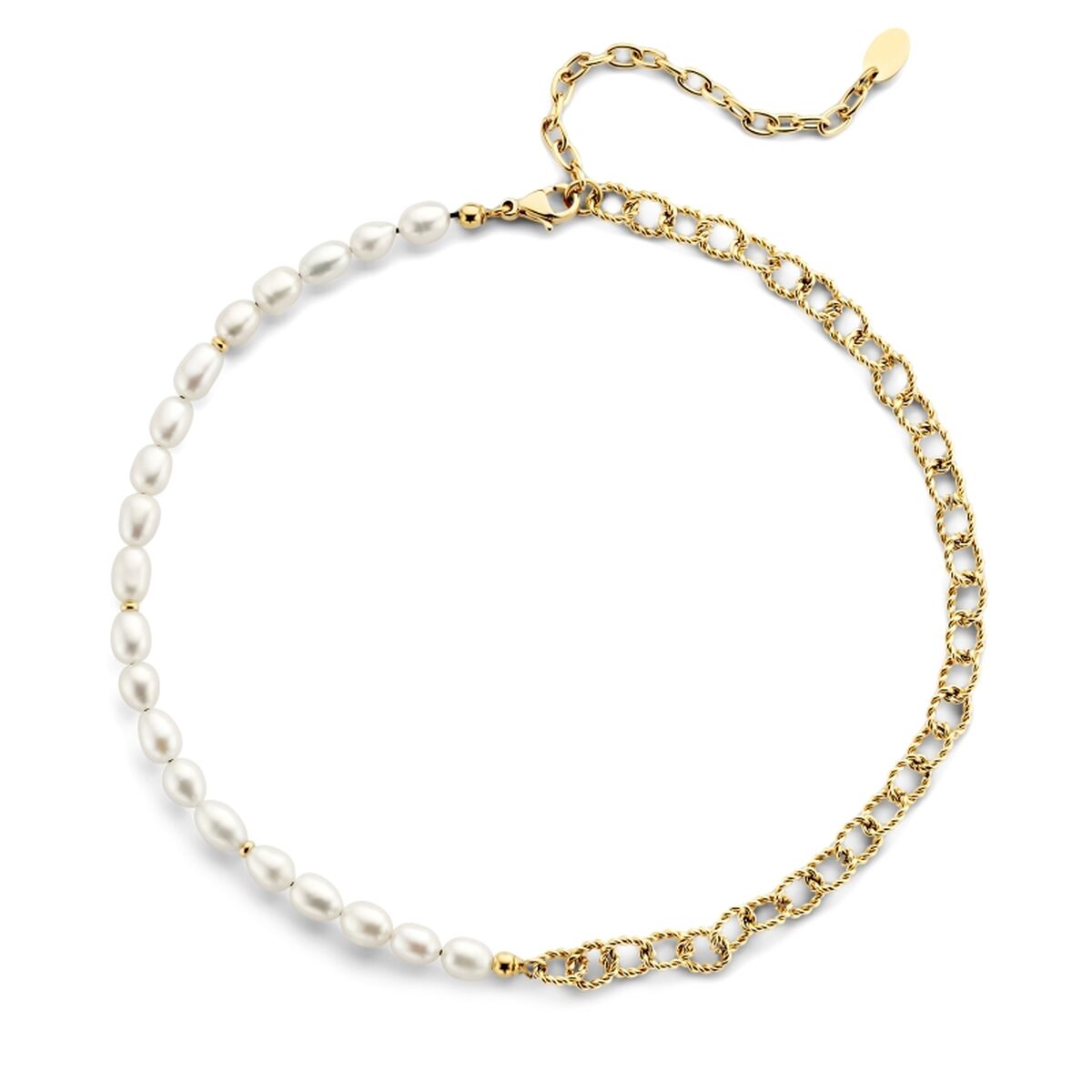 Gouden armband van CO88 Collection met elegante parels en schakels.