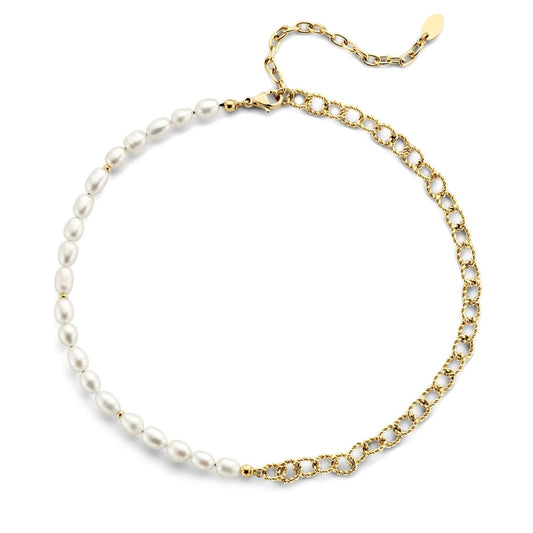 Gouden armband van CO88 Collection met elegante parels en schakels.