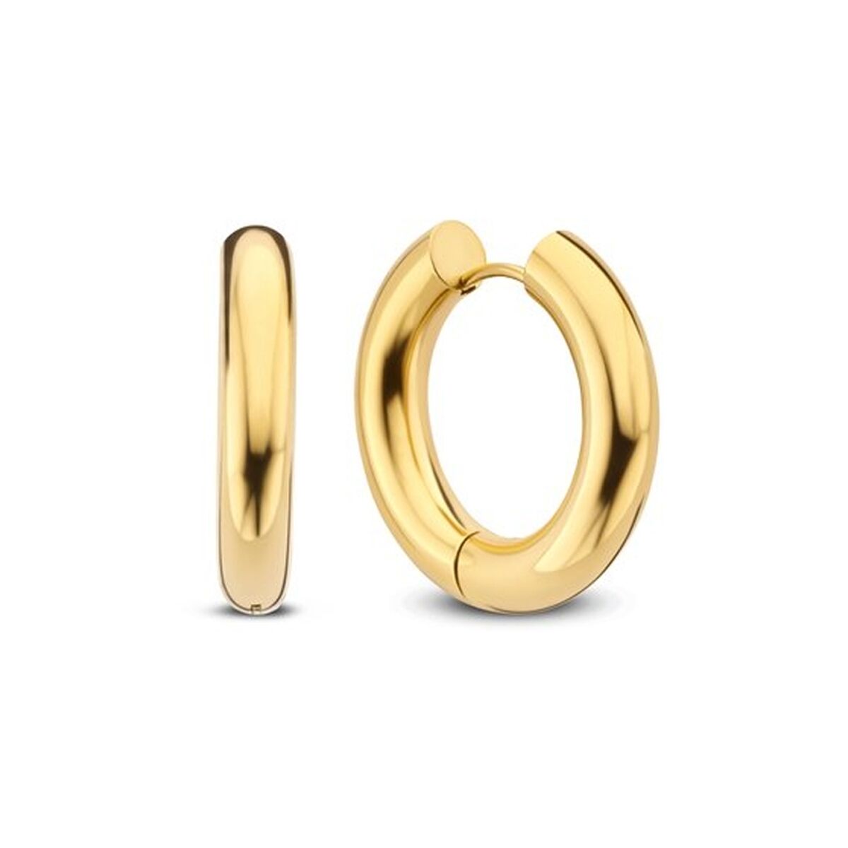 Gouden CO88 Collection oorbellen met elegant design, zij- en vooraanzicht.