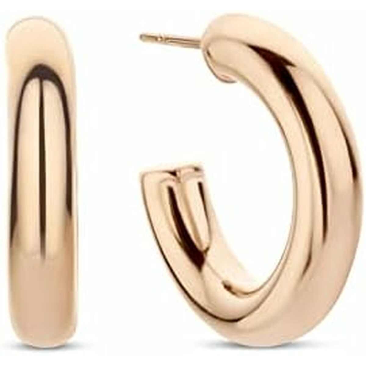 Zijaanzicht van de elegante CO88 Collection oorbellen in roze goud met een unieke, golvende vorm.