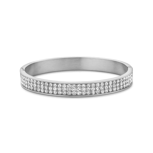 Zilverkleurige CO88 Collection damesarmband met elegante strassdetails in een slank ontwerp.