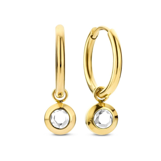Gouden CO88 Collection oorbellen met een elegante hanger en sprankelende steen.