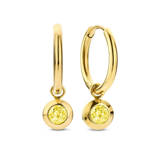 Gouden CO88 Collection oorbellen met een elegante, ronde hanger en gele steen.