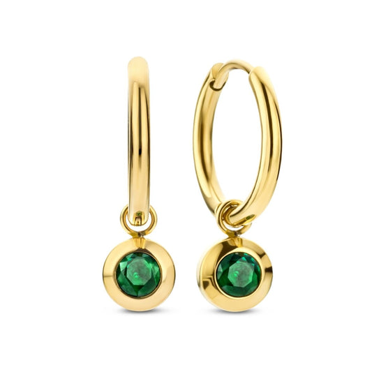 Gouden CO88 Collection oorbellen met groene edelsteen, elegante stijl.