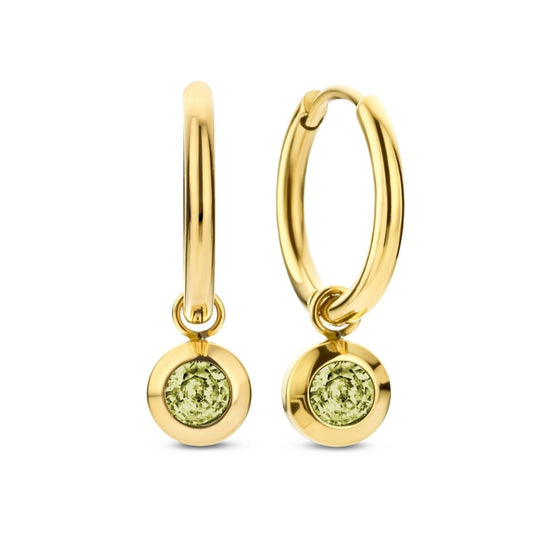 Gouden CO88 Collection oorbellen met elegante afwerking en groene stenen.