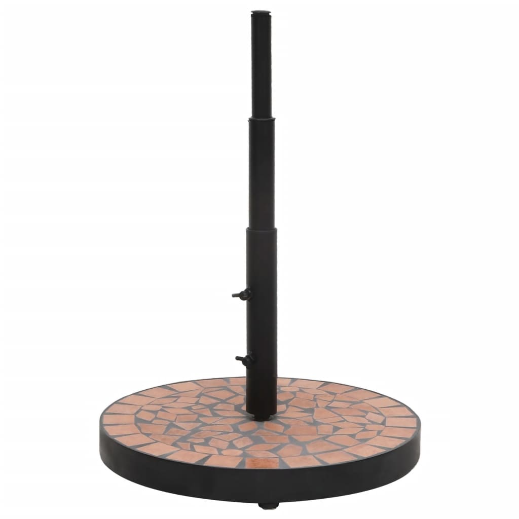 Terracottakleurige vidaXL parasolvoet met ronde basis en keramische tegels, zijaanzicht.