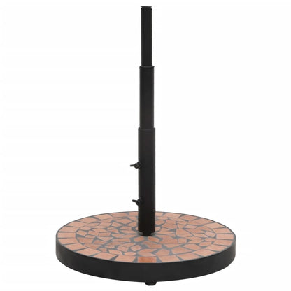 Terracottakleurige vidaXL parasolvoet met ronde basis en keramische tegels, zijaanzicht.