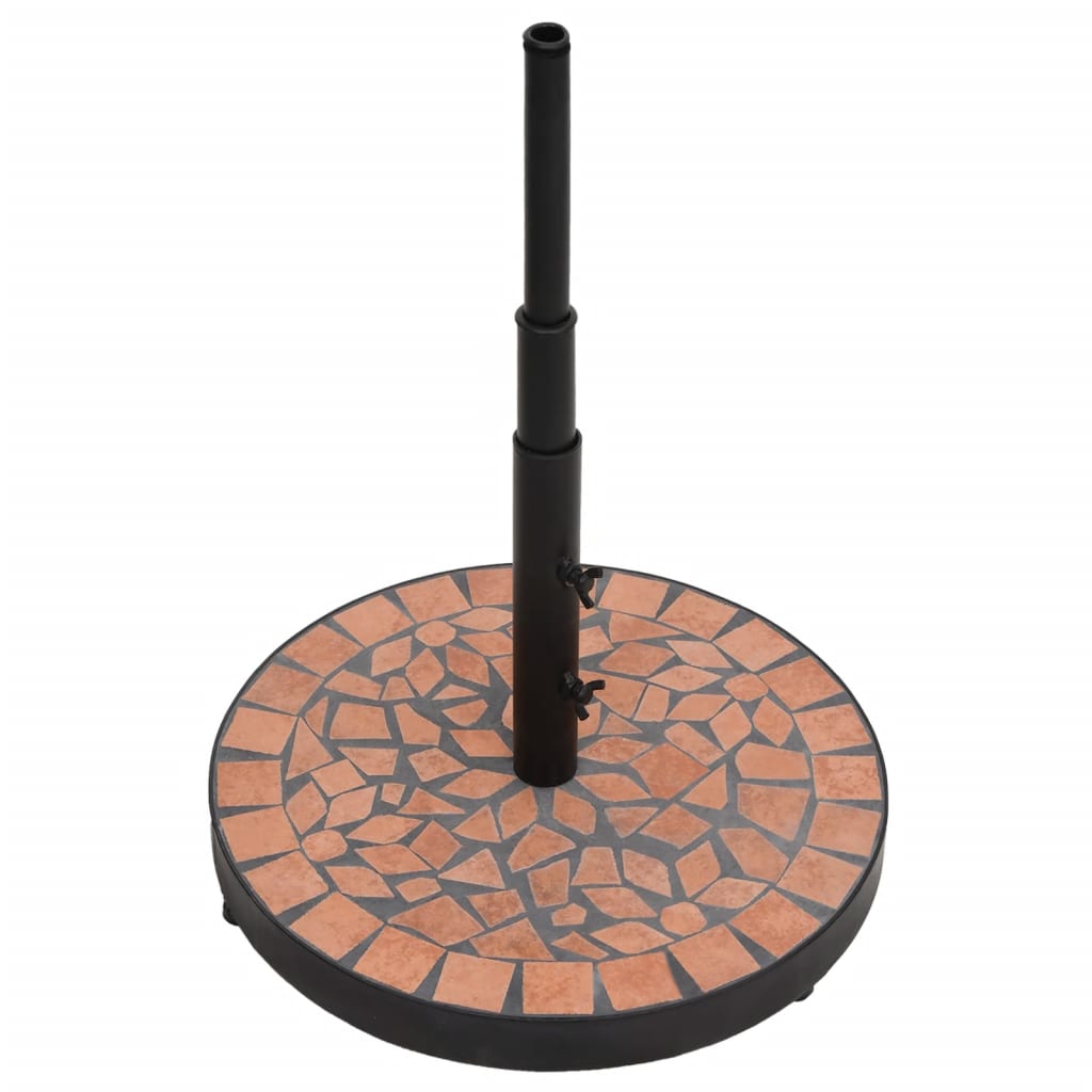 Detail van de vidaXL parasolvoet met terracottakleurige keramische tegels en verstelbare knoppen.