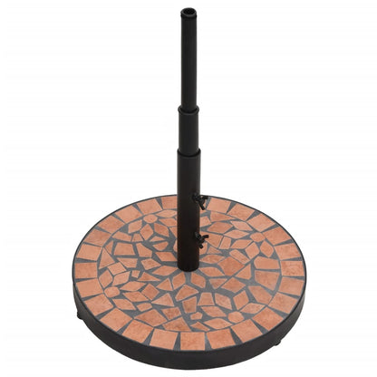 Detail van de vidaXL parasolvoet met terracottakleurige keramische tegels en verstelbare knoppen.