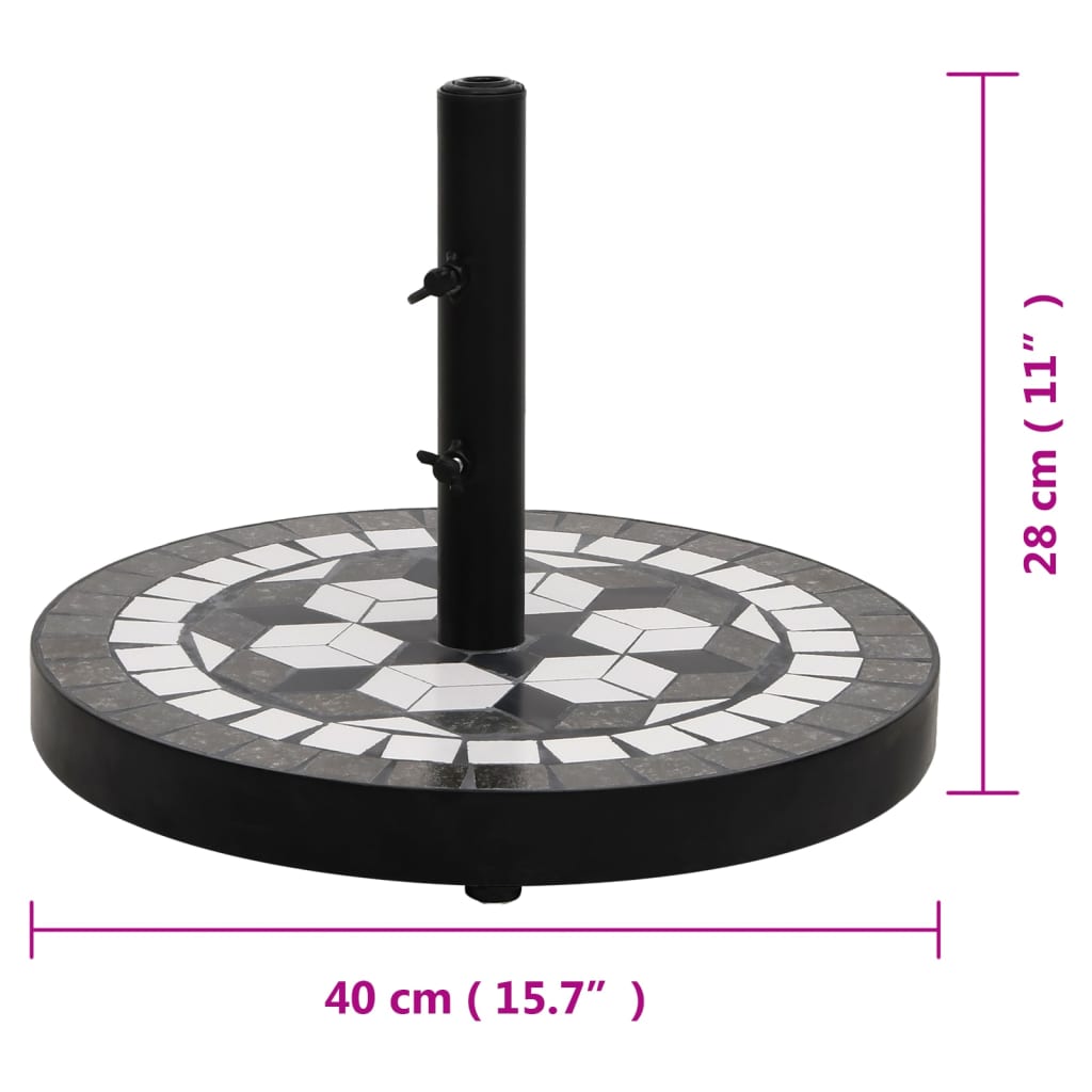 Detail van de vidaXL parasolvoet met keramische tegels en verstelbare knoppen, zijaanzicht.