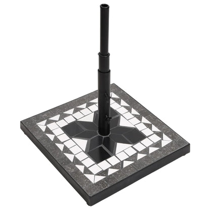 Detail van de vidaXL parasolvoet in zwart en wit, met vierkante tegeloppervlak.