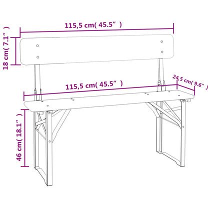 Detail van de inklapbare biertafelset vidaXL met afmetingen van de bank.