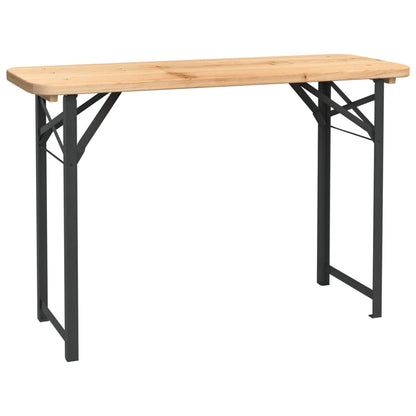 Detail van de inklapbare biertafelset van vidaXL met massief vurenhouten blad en metalen frame.