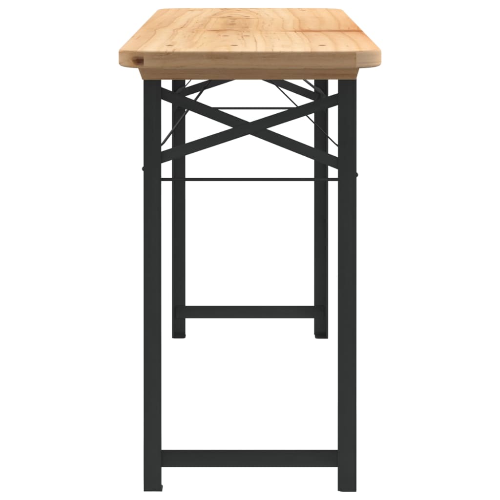 Zijaanzicht van de vidaXL biertafelset met massief vurenhouten blad en metalen frame.