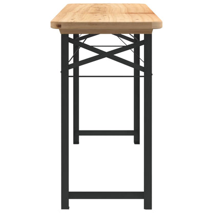 Zijaanzicht van de vidaXL biertafelset met massief vurenhouten blad en metalen frame.