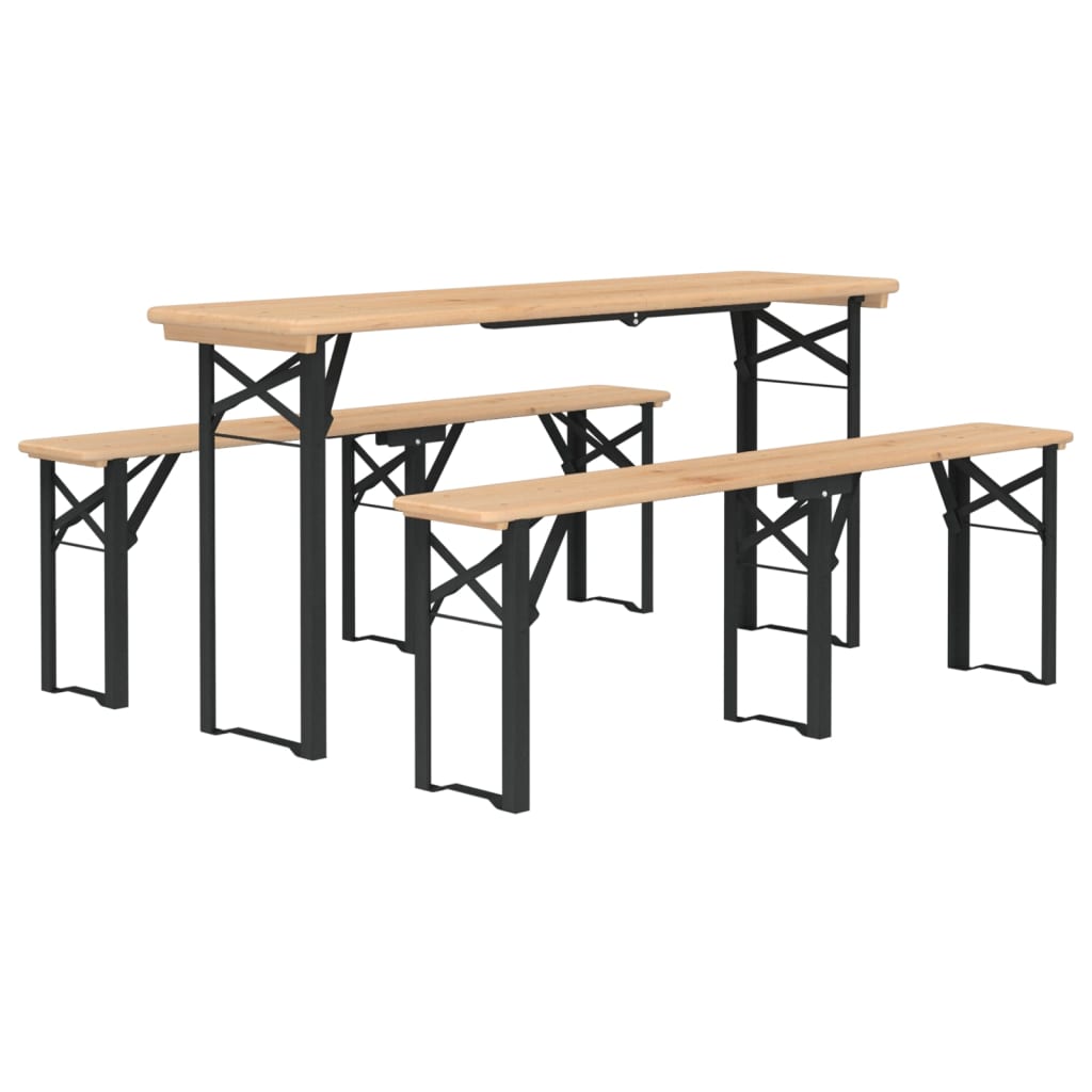 Detail van de vidaXL biertafelset met robuust metalen frame en massief vurenhouten blad.