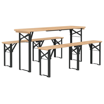 Detail van de vidaXL biertafelset met robuust metalen frame en massief vurenhouten blad.