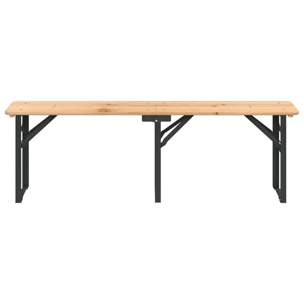 Zijaanzicht van de vidaXL biertafelset met massief vurenhouten blad en robuust metalen frame.
