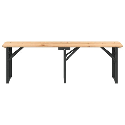 Zijaanzicht van de vidaXL biertafelset met massief vurenhouten blad en robuust metalen frame.