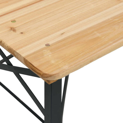 Detail van het massief vurenhouten tafelblad van de vidaXL biertafelset.