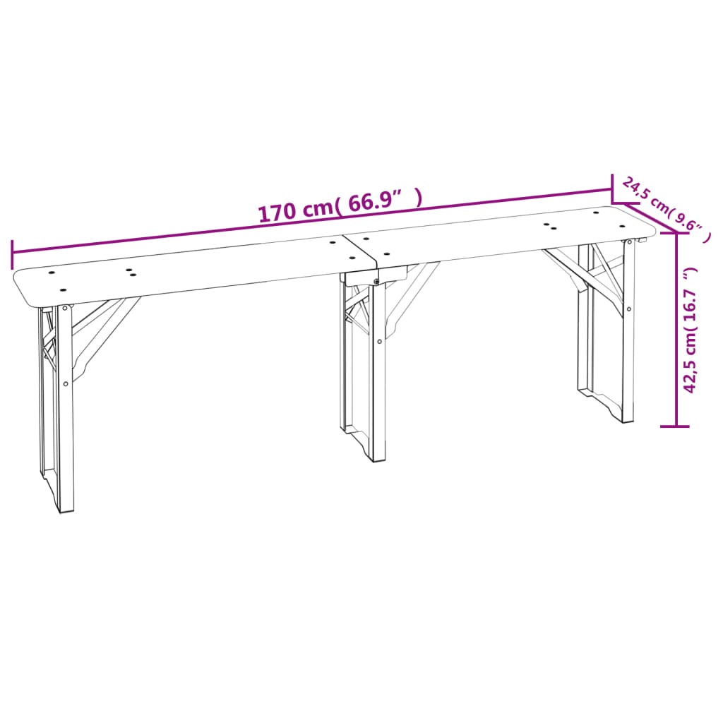 Detail van de inklapbare biertafel met afmetingen en stevige constructie.