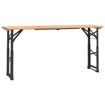 Zijaanzicht van de vidaXL inklapbare biertafel met massief vurenhouten blad en zwart metalen frame.