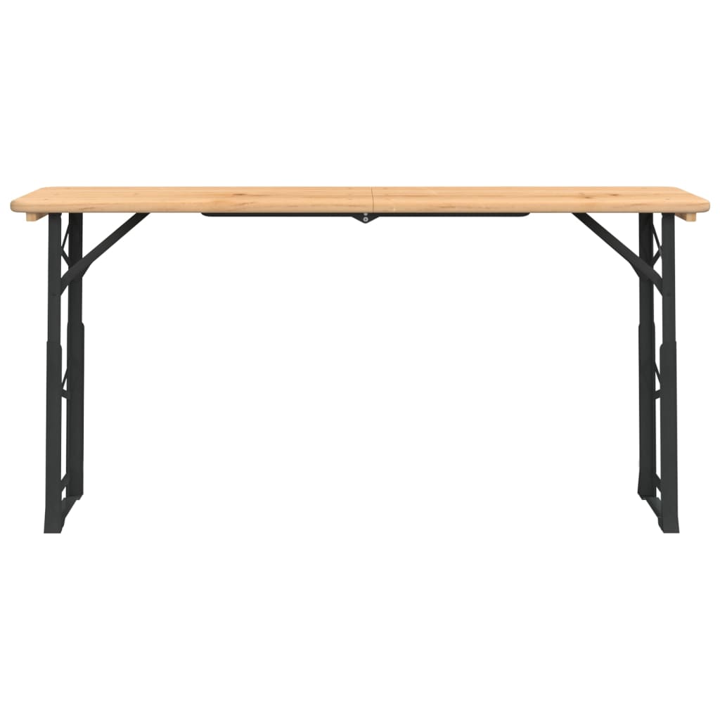 Inklapbare vidaXL biertafel van massief vurenhout, zijaanzicht met zwart metalen onderstel.