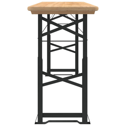 Zijaanzicht van de vidaXL inklapbare biertafel met zwart metalen frame en massief vurenhouten blad.