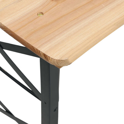 Detail van de afgeronde rand van de vidaXL biertafel van massief vurenhout.