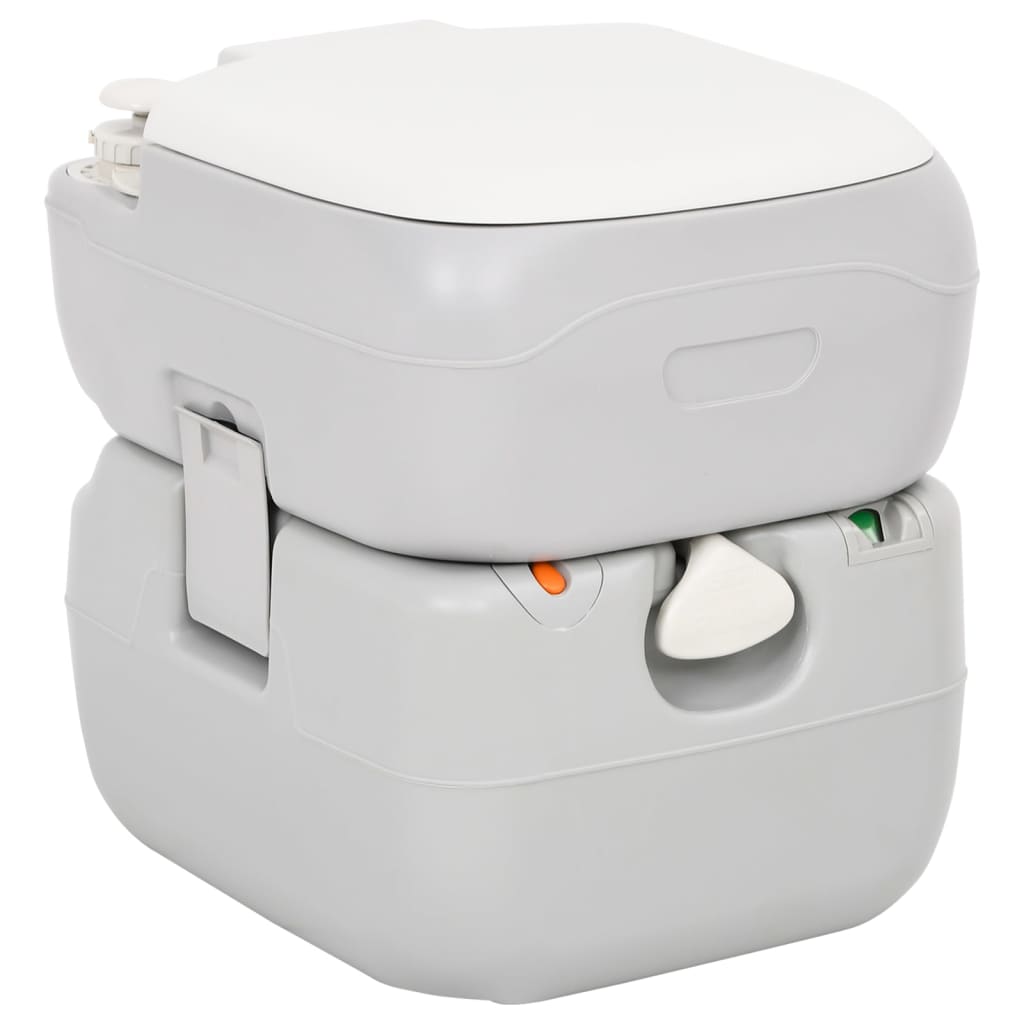 Draagbaar vidaXL campingtoilet van 22+12 L in grijs met hygiënisch ontwerp.