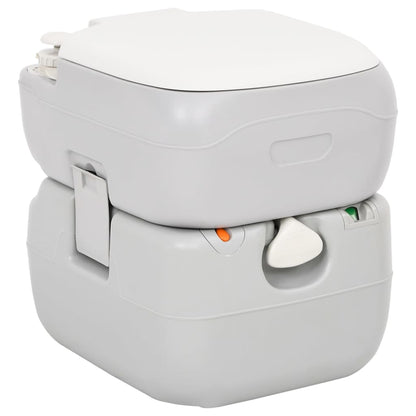 Draagbaar vidaXL campingtoilet van 22+12 L in grijs met hygiënisch ontwerp.