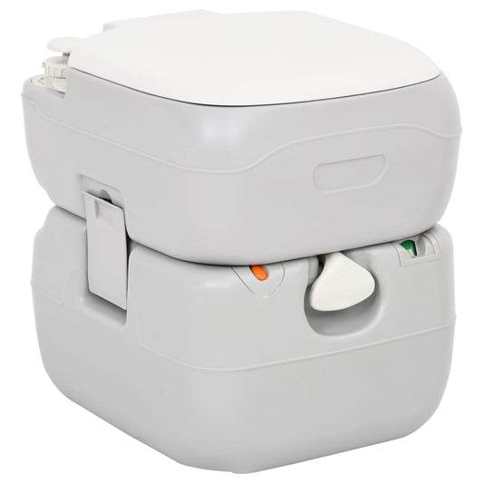 Draagbaar vidaXL campingtoilet van 22+12 L in grijs met hygiënisch ontwerp.