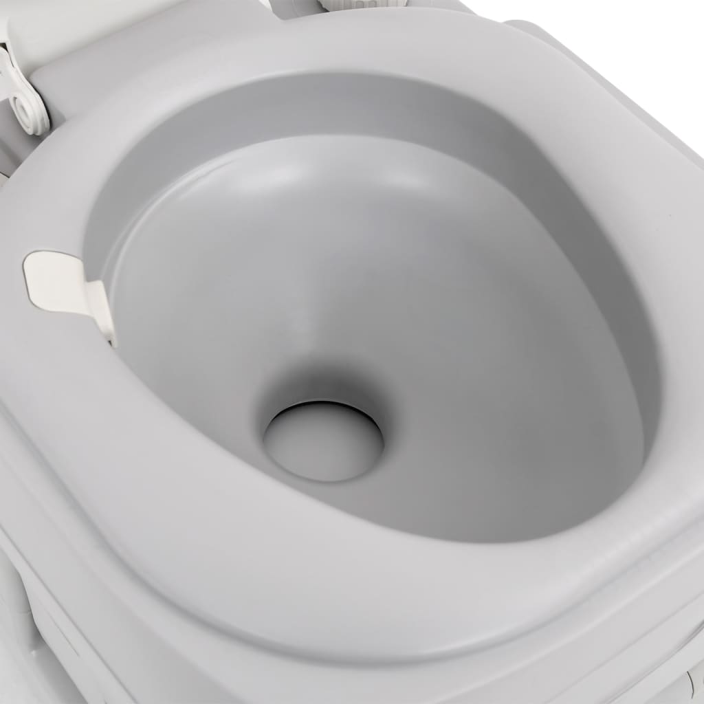 Detail van het grijze toilet van vidaXL met een ovale toiletpot en hygiënische afwerking.