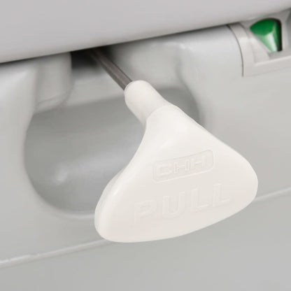 Detail van de handgreep van het vidaXL campingtoilet voor eenvoudige bediening.