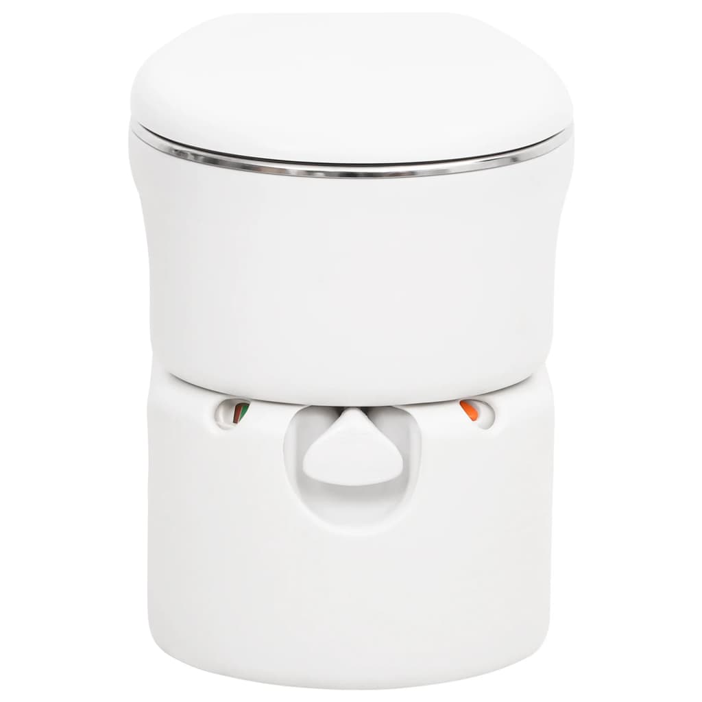 Detail van het vidaXL campingtoilet in wit, met draaibare gietmond en niveau-indicator.