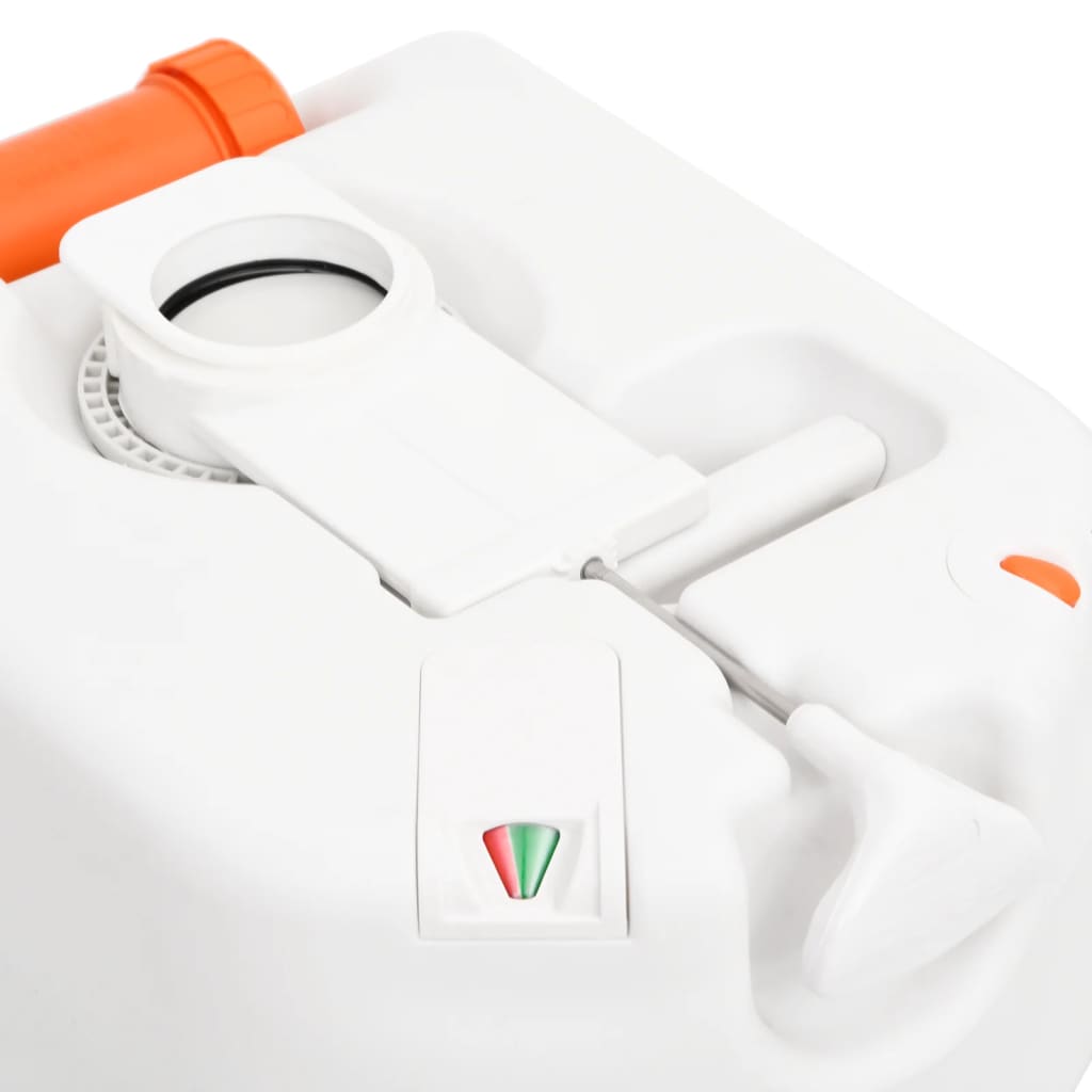 Detail van het vidaXL campingtoilet met T-type spoeling en niveau-indicator.