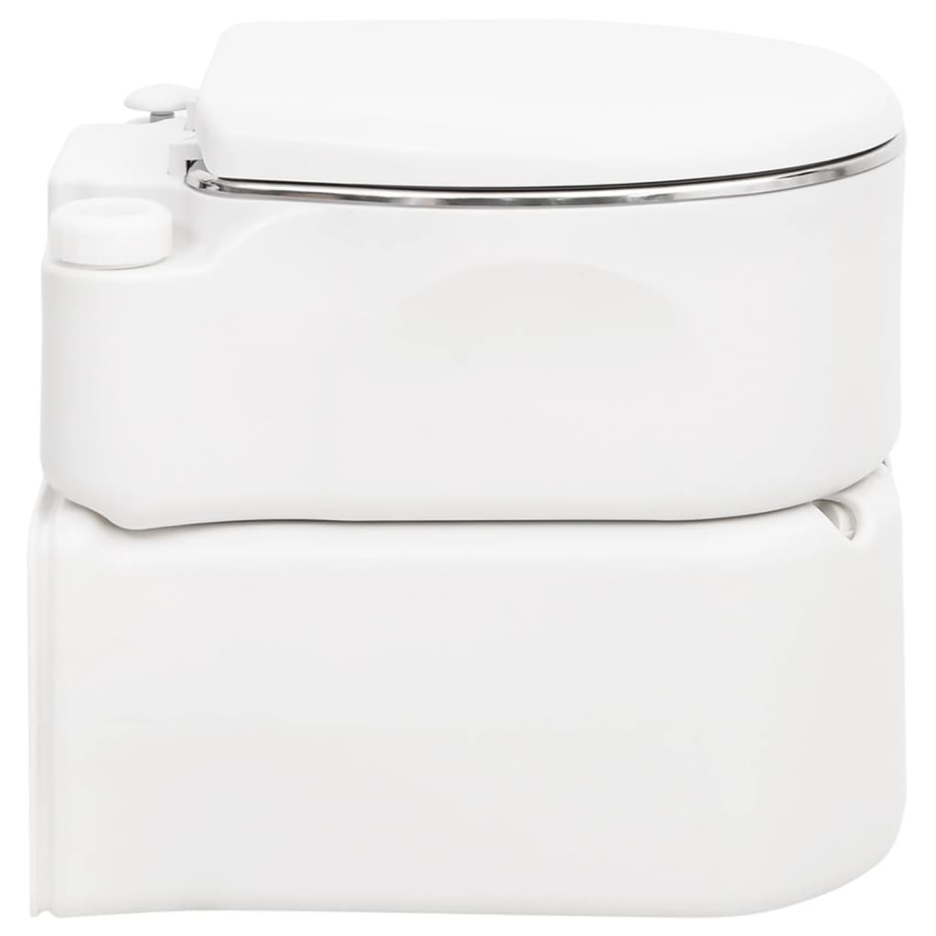 Zijaanzicht van het vidaXL campingtoilet in wit, met compact ontwerp en roestvrijstalen details.