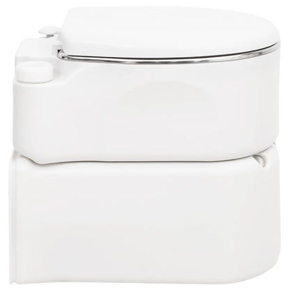 Zijaanzicht van het vidaXL campingtoilet in wit, met compact ontwerp en roestvrijstalen details.