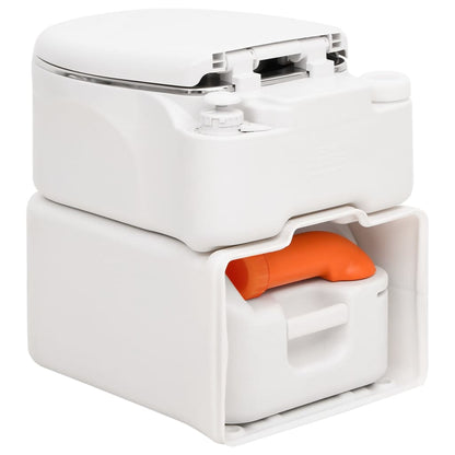Detail van het vidaXL campingtoilet met geïntegreerde afvalcontainer en draaibare gietmond.