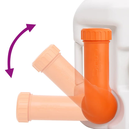 Detail van de draaibare gietmond van het vidaXL campingtoilet voor eenvoudig legen.
