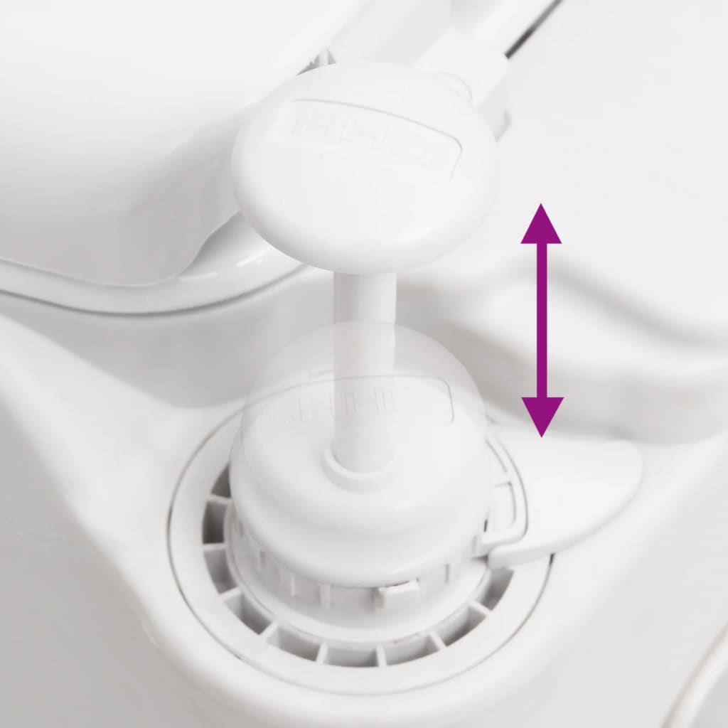 Detail van de zuigpomp van het vidaXL campingtoilet in wit, voor effectieve reiniging.