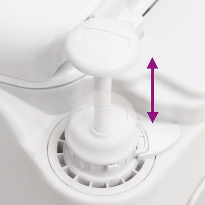Detail van de zuigpomp van het vidaXL campingtoilet in wit, voor effectieve reiniging.